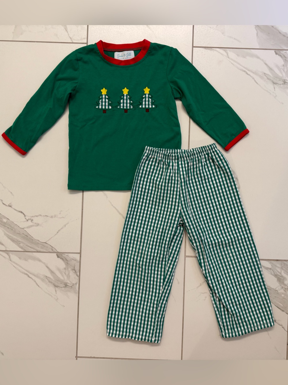 Boys 4T Gingham Christmas Tree Appliqué Set Jack & Jill-Local boutique Brand